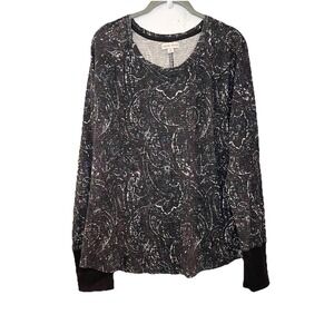 Knox Rose Waffle Knit Thermal Long Sleeve Shirt Womens XXL Black Y2K Retro